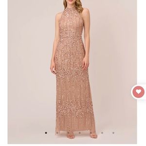 Adrianna Papell Rose Gold Beaded Gown